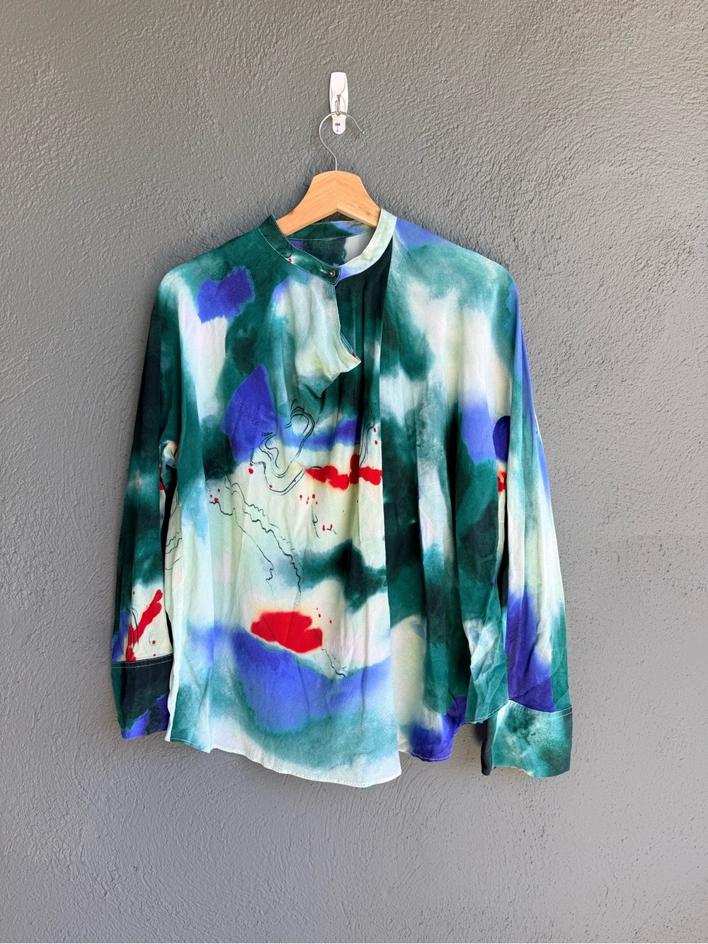 Multicolor tie-dye drysilk blouse